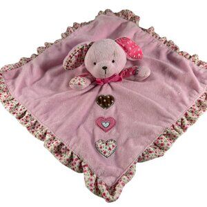 Carters Pink Bunny Lovey Rattle Floral Trim Hearts Satin Underside Blankie Plush